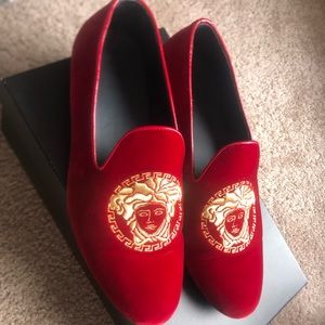 red versace loafers